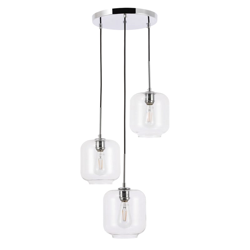 Living District Collier 3 Light Chrome and Clear Glass Pendant
