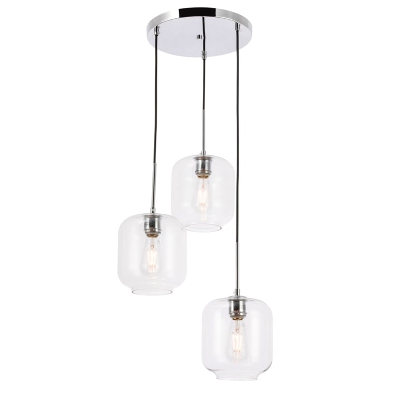 Living District Collier 3 Light Chrome and Clear Glass Pendant