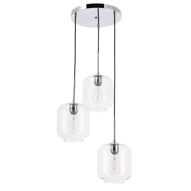 Living District Collier 3 Light Chrome and Clear Glass Pendant