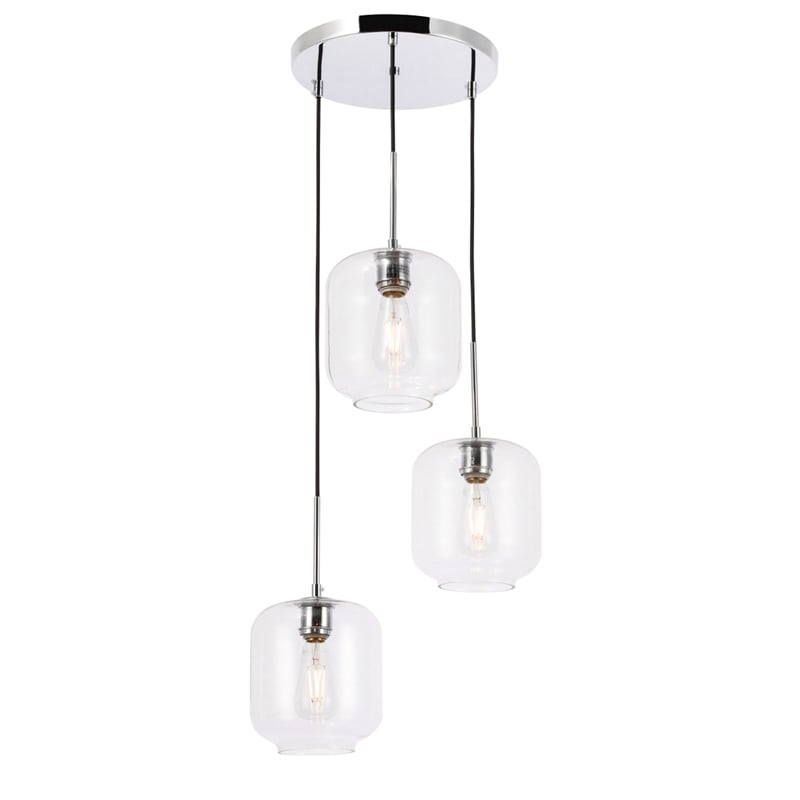 Living District Collier 3 Light Chrome and Clear Glass Pendant