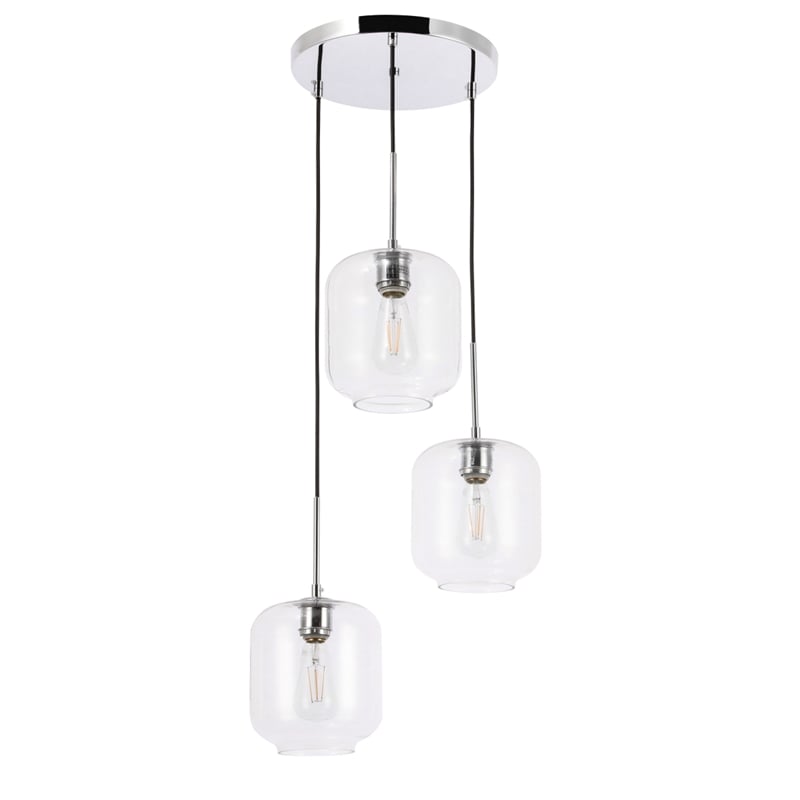 Living District Collier 3 Light Chrome and Clear Glass Pendant