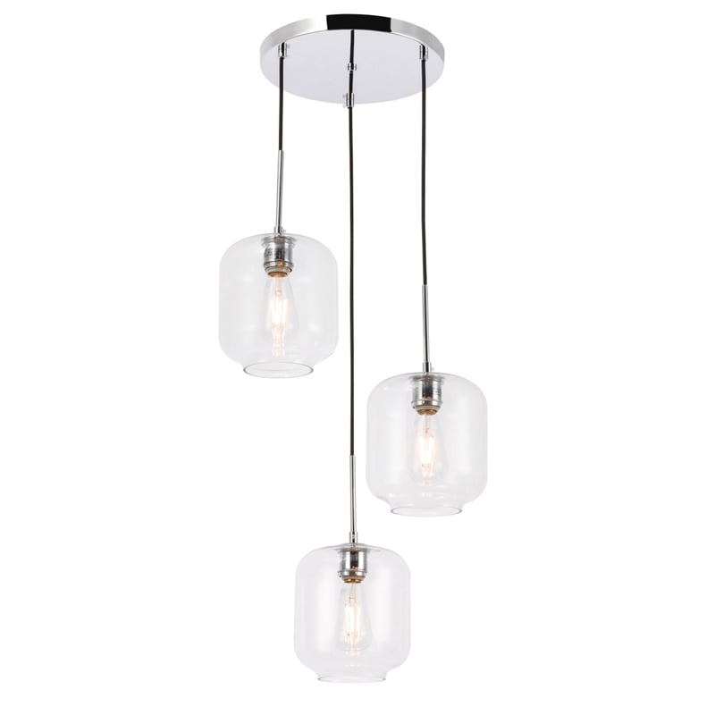 Living District Collier 3 Light Chrome and Clear Glass Pendant