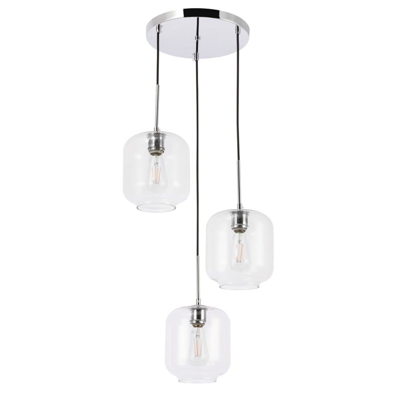 Living District Collier 3 Light Chrome and Clear Glass Pendant