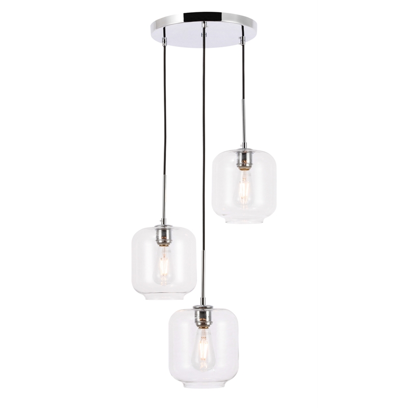 Living District Collier 3 Light Chrome and Clear Glass Pendant