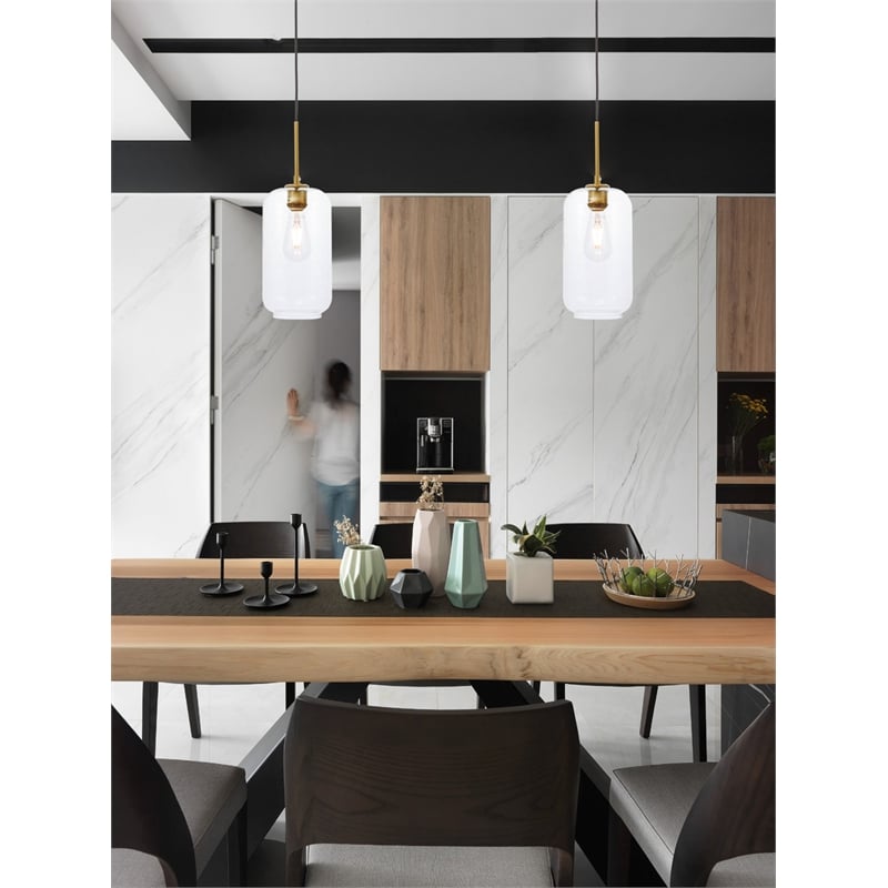 Living District Collier 1 Light Brass and Clear Glass Pendant