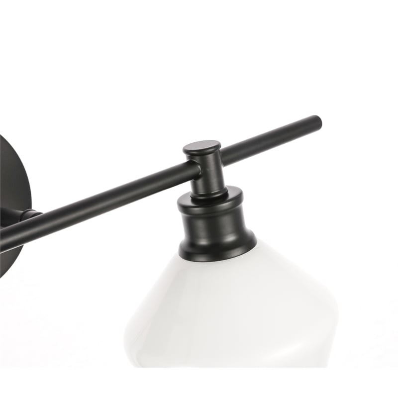Living District Gene 1 Light Black and Frosted White Glass Right Wall Sconce