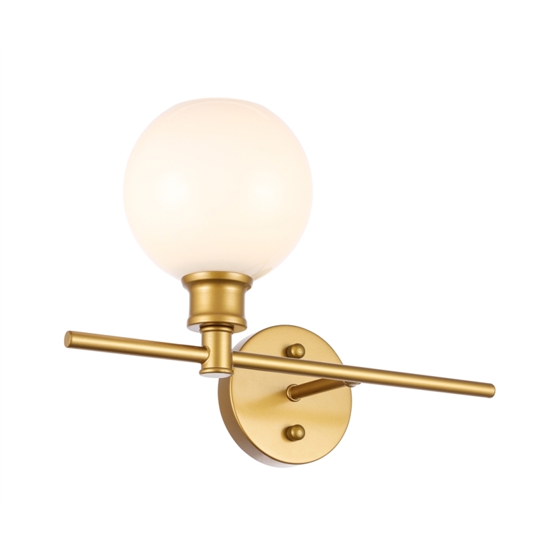 Living District Collier 1 Light Brass and Frosted White Glass Right Wall Sconce