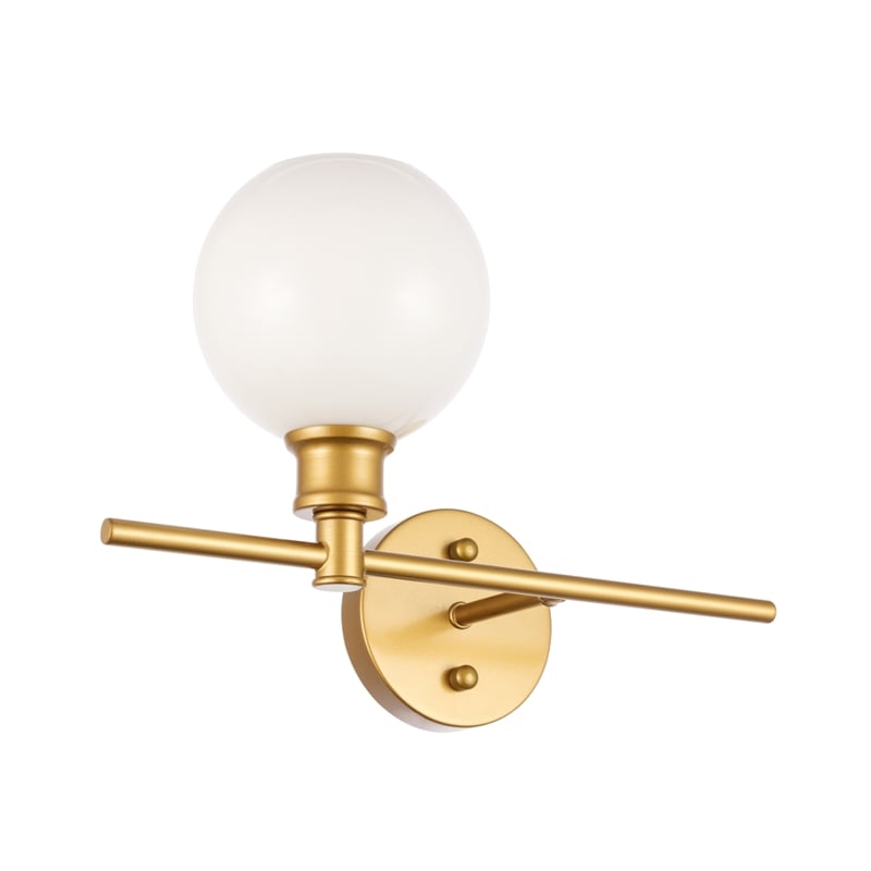 Living District Collier 1 Light Brass and Frosted White Glass Right Wall Sconce