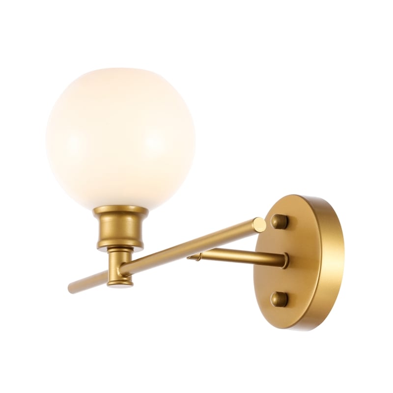 Living District Collier 1 Light Brass and Frosted White Glass Right Wall Sconce