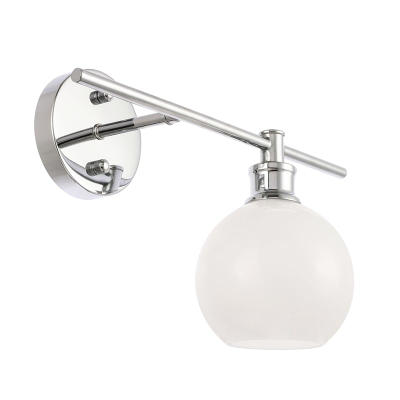 Living District Collier 1 Light Chrome and Frosted White Glass Right Wall Sconce