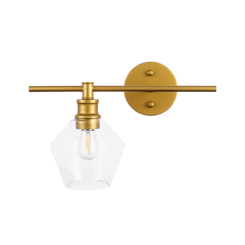 Living District Gene 1 Light Brass and Clear Glass Left Wall Sconce