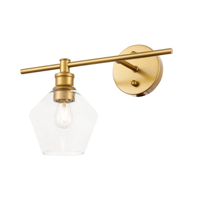 Living District Gene 1 Light Brass and Clear Glass Left Wall Sconce