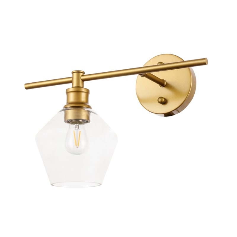 Living District Gene 1 Light Brass and Clear Glass Left Wall Sconce