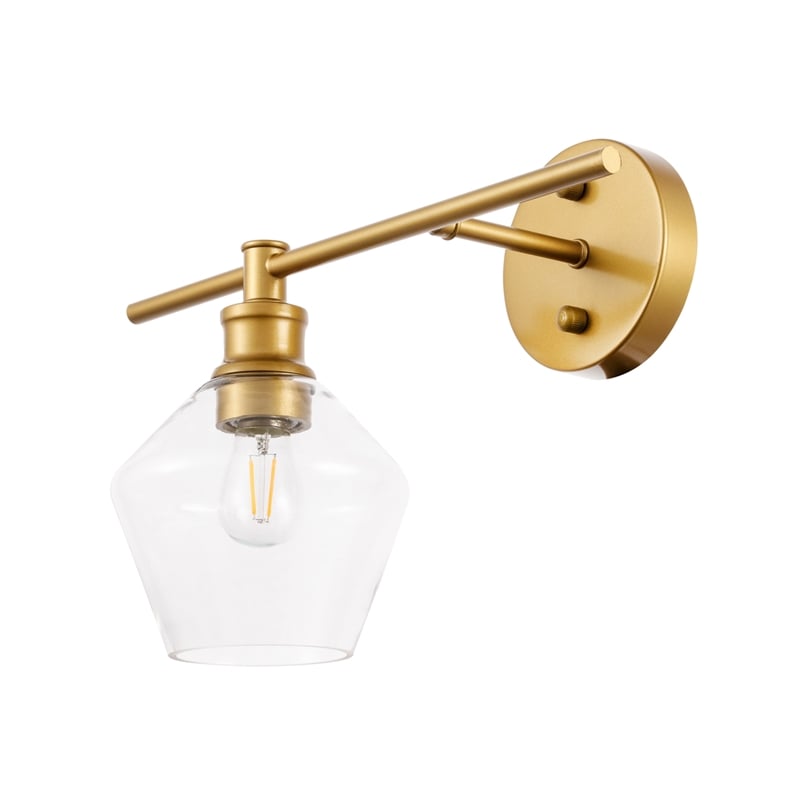 Living District Gene 1 Light Brass and Clear Glass Left Wall Sconce