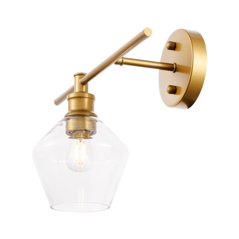 Living District Gene 1 Light Brass and Clear Glass Left Wall Sconce