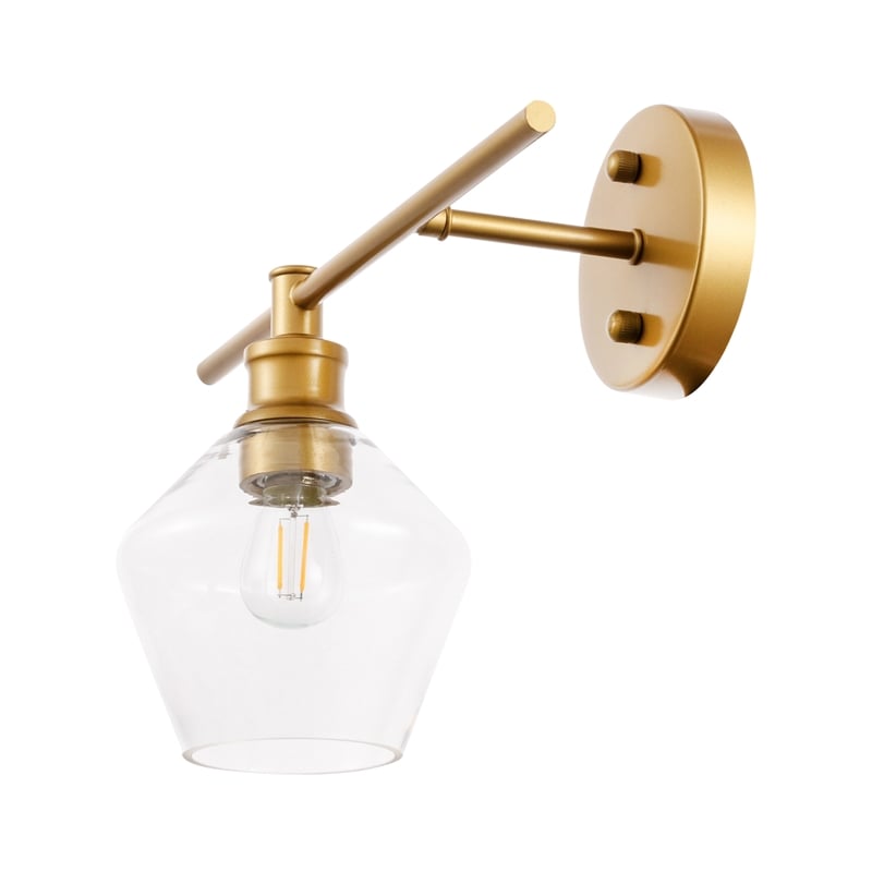 Living District Gene 1 Light Brass and Clear Glass Left Wall Sconce