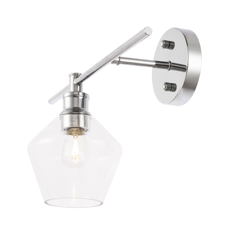 Living District Gene 1 Light Chrome and Clear Glass Left Wall Sconce