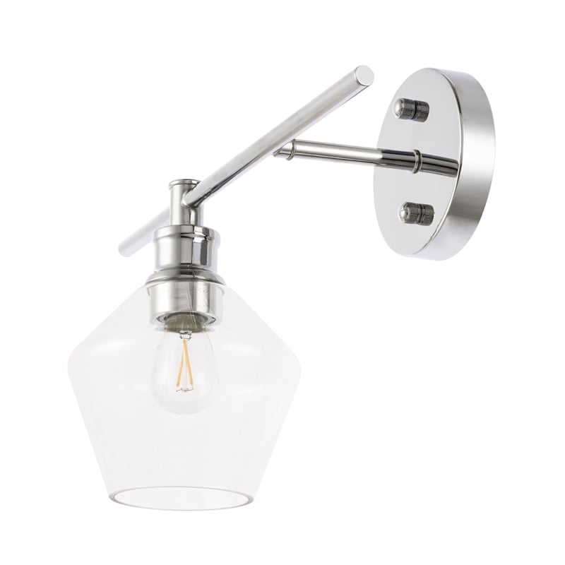 Living District Gene 1 Light Chrome and Clear Glass Left Wall Sconce