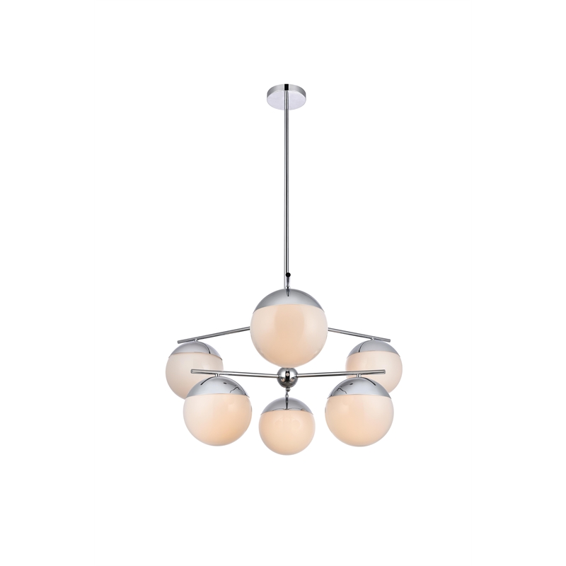 Living District Eclipse 6 Lights Chrome Pendant With Frosted White Glass