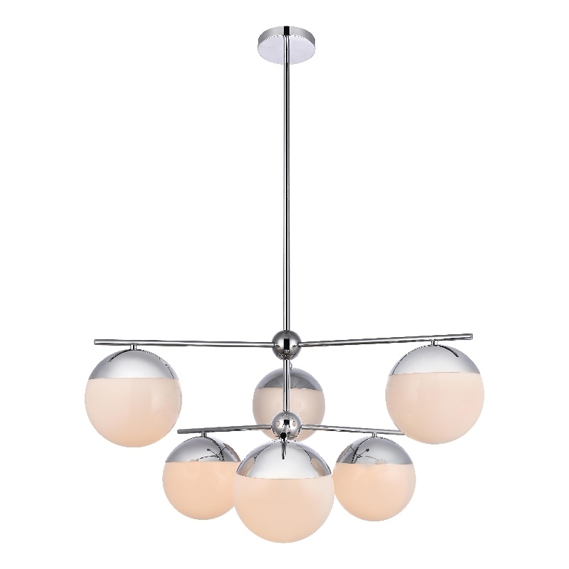Living District Eclipse 6 Lights Chrome Pendant With Frosted White Glass