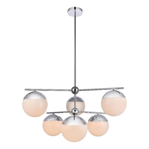 Living District Eclipse 6 Lights Chrome Pendant With Frosted White Glass