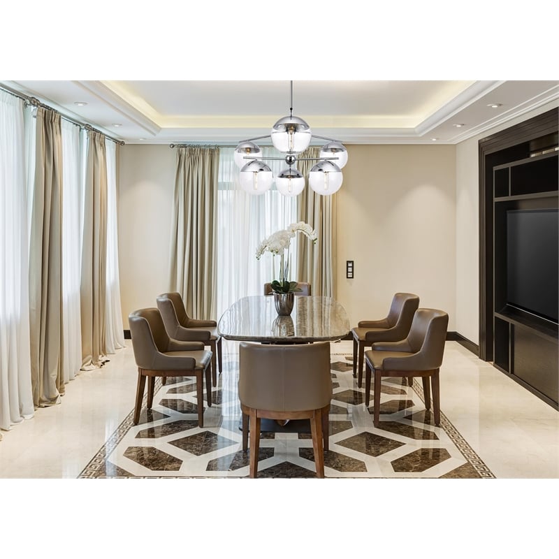 Living District Eclipse 6 Lights Chrome Pendant With Clear Glass