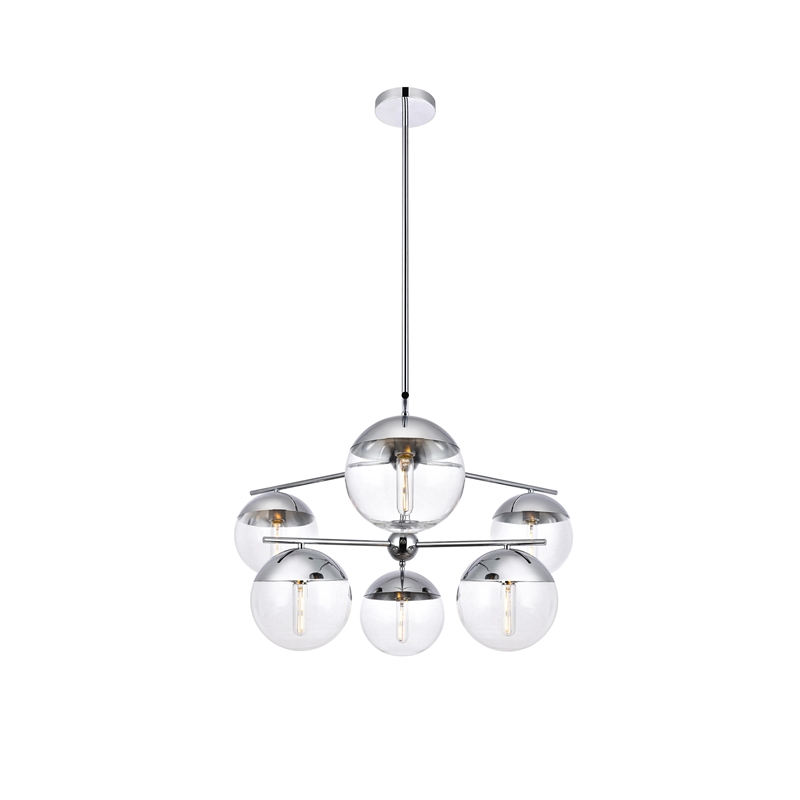 Living District Eclipse 6 Lights Chrome Pendant With Clear Glass