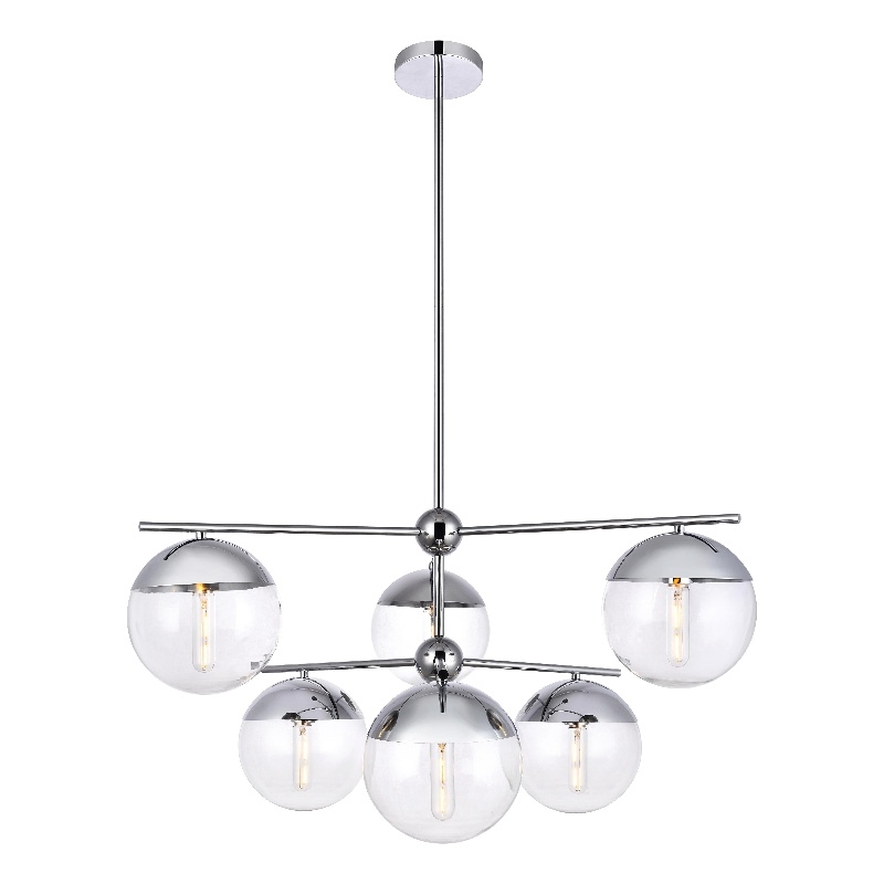 Living District Eclipse 6 Lights Chrome Pendant With Clear Glass