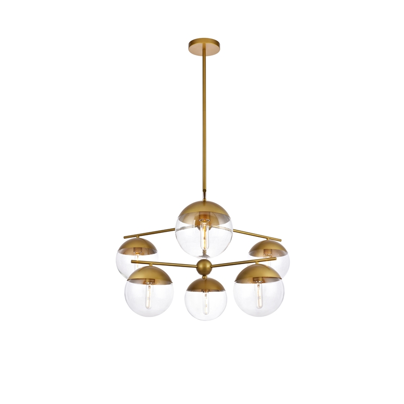 Living District Eclipse 6 Lights Brass Pendant With Clear Glass