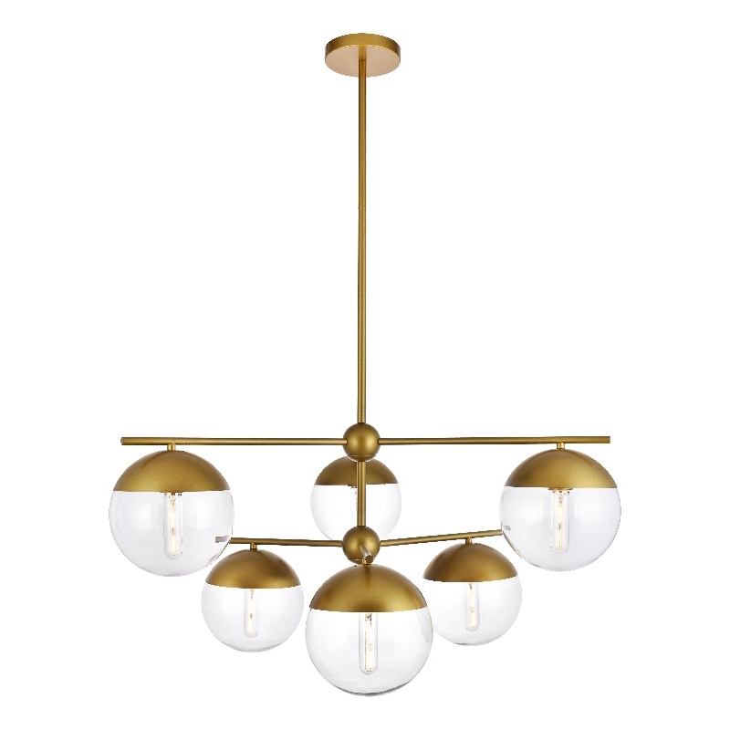 Living District Eclipse 6 Lights Brass Pendant With Clear Glass
