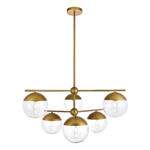 Living District Eclipse 6 Lights Brass Pendant With Clear Glass