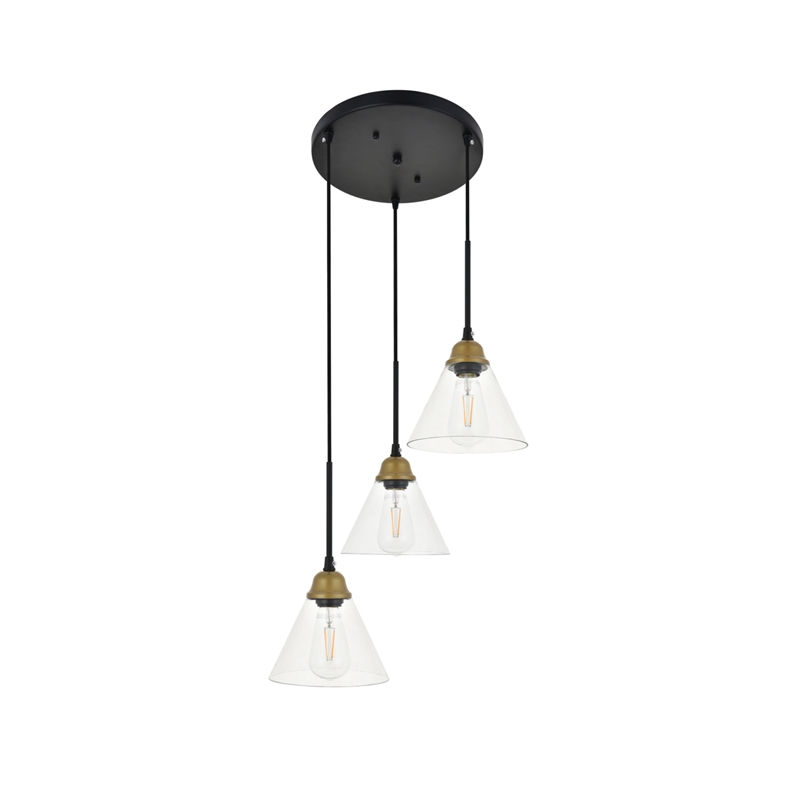 Living District Histoire 3 Light Brass and Black Pendant
