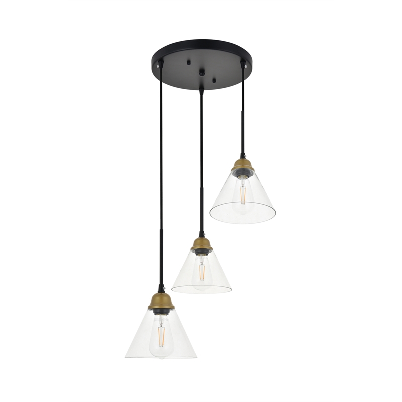 Living District Histoire 3 Light Brass and Black Pendant