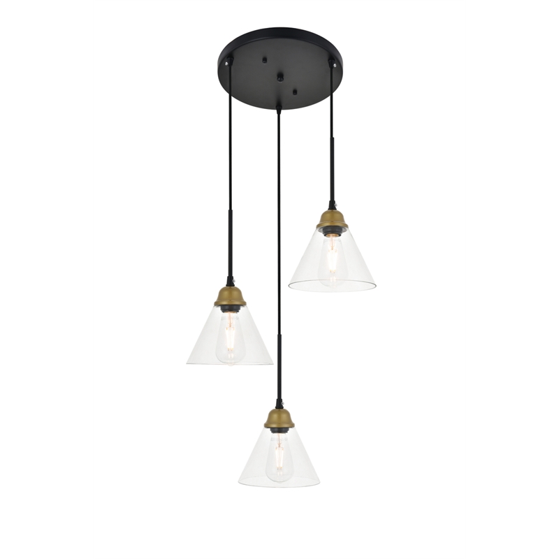 Living District Histoire 3 Light Brass and Black Pendant