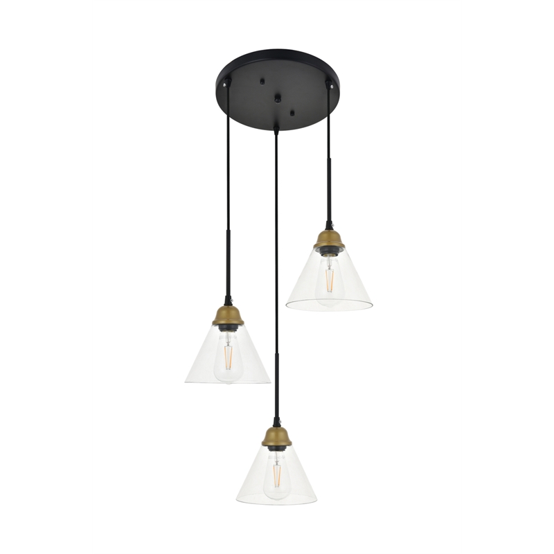 Living District Histoire 3 Light Brass and Black Pendant
