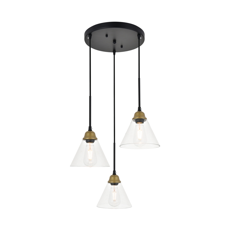 Living District Histoire 3 Light Brass and Black Pendant