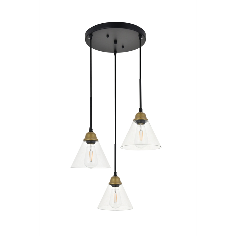 Living District Histoire 3 Light Brass and Black Pendant