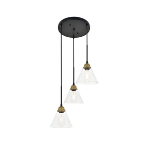 Living District Histoire 3 Light Brass and Black Pendant
