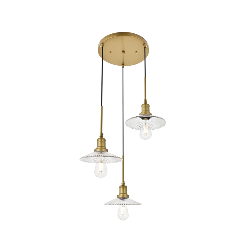Living District Waltz 3 Light Brass Pendant