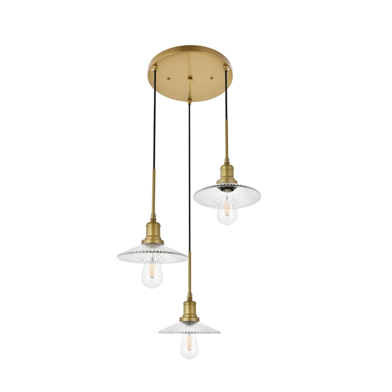 Living District Waltz 3 Light Brass Pendant