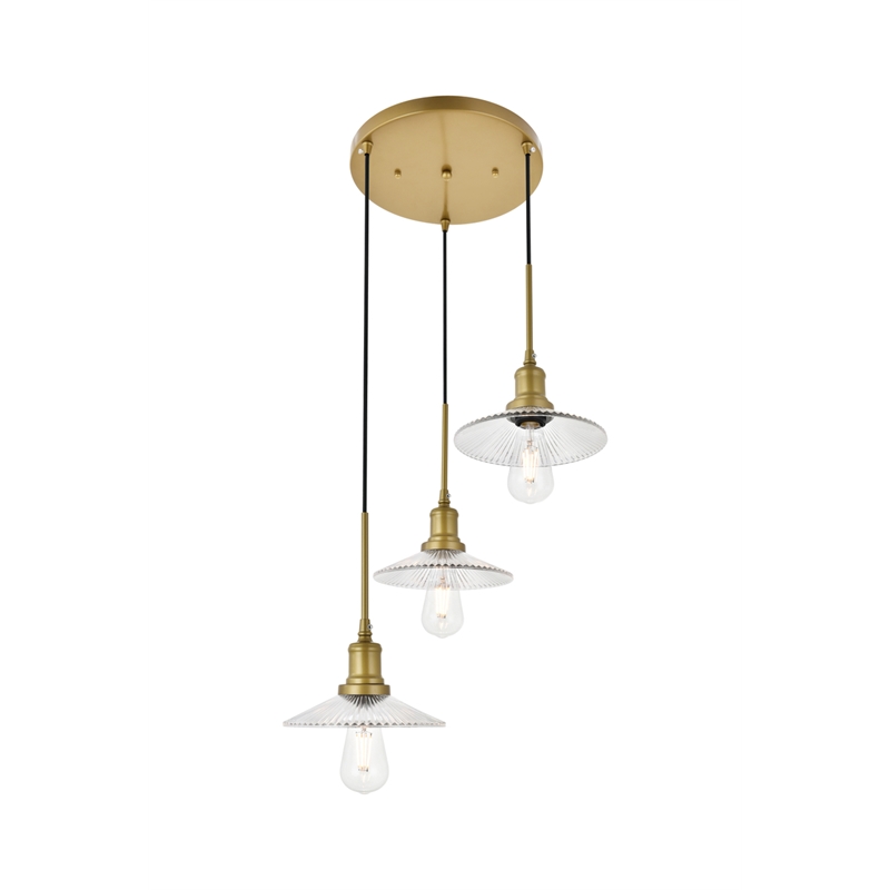 Living District Waltz 3 Light Brass Pendant