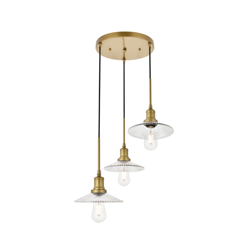 Living District Waltz 3 Light Brass Pendant