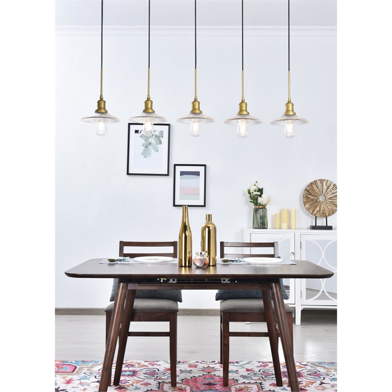 Living District Waltz 5 Light Brass Pendant