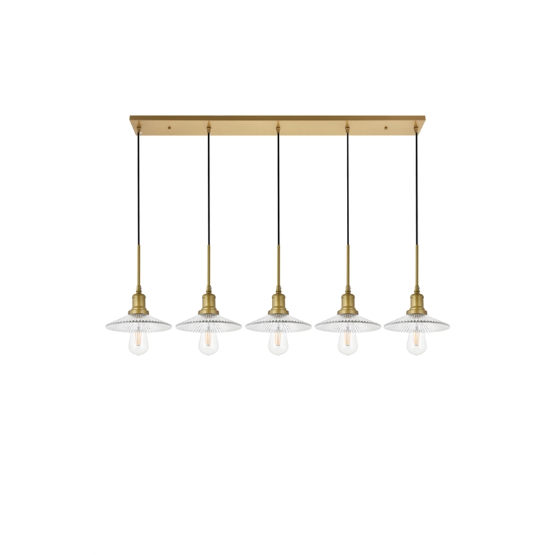 Living District Waltz 5 Light Brass Pendant