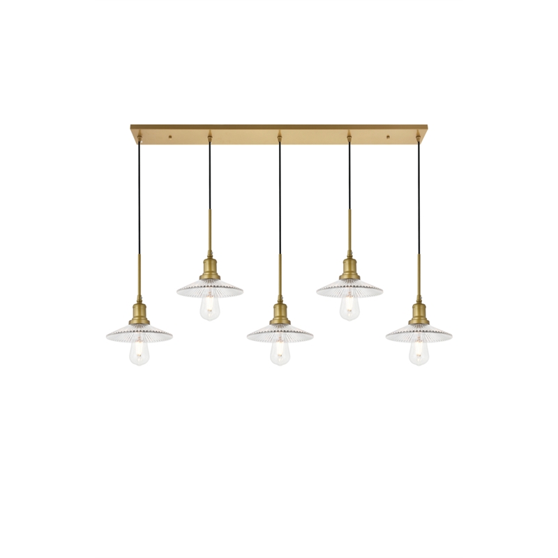 Living District Waltz 5 Light Brass Pendant