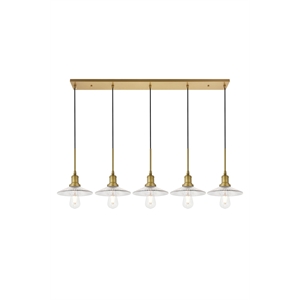 Living District Waltz 5 Light Brass Pendant