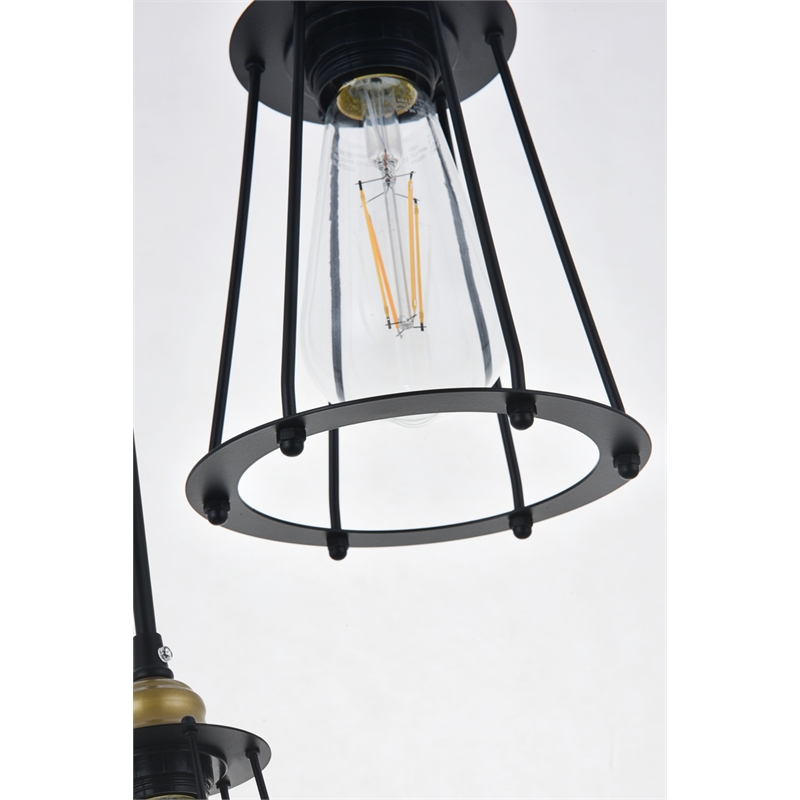 Living District Auspice 3 Light Brass and Black Pendant