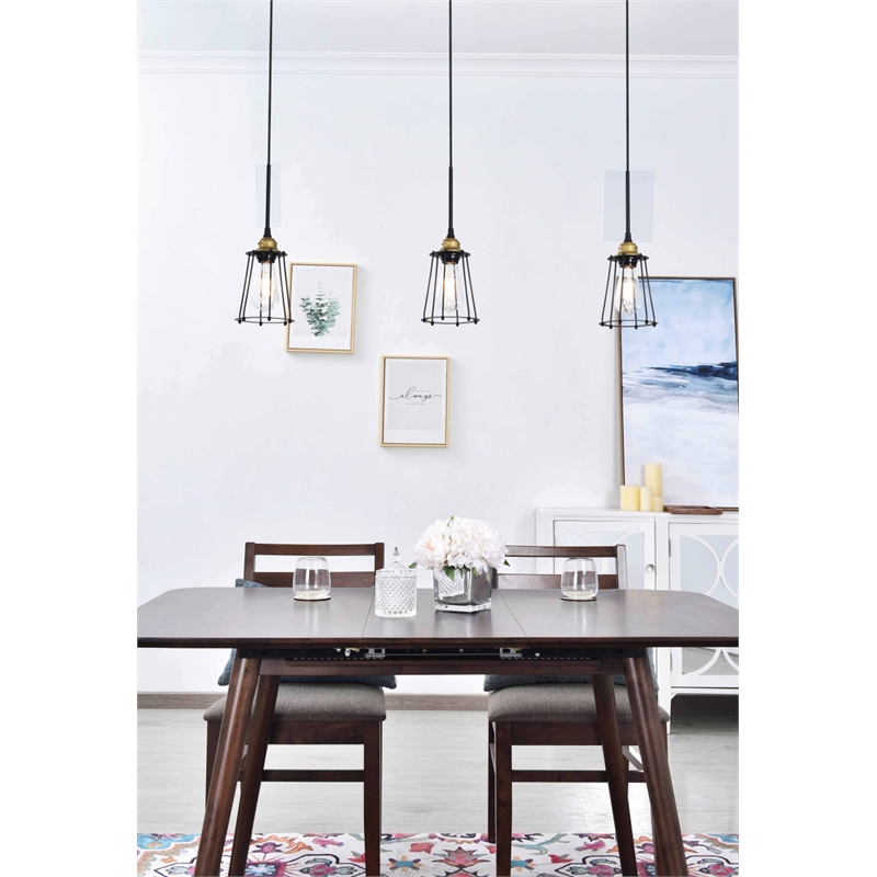 Living District Auspice 3 Light Brass and Black Pendant