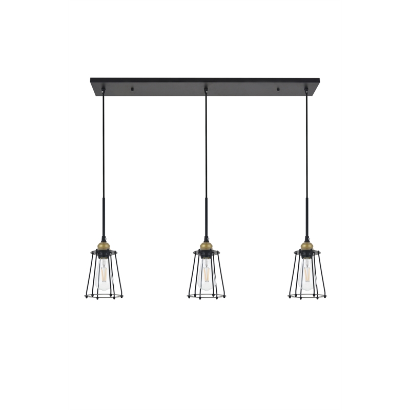 Living District Auspice 3 Light Brass and Black Pendant