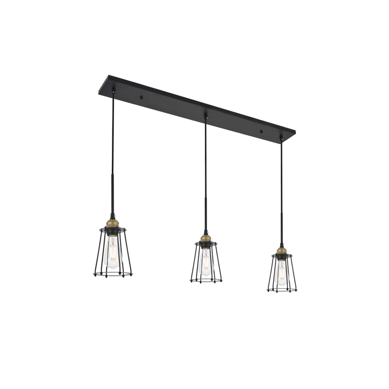 Living District Auspice 3 Light Brass and Black Pendant